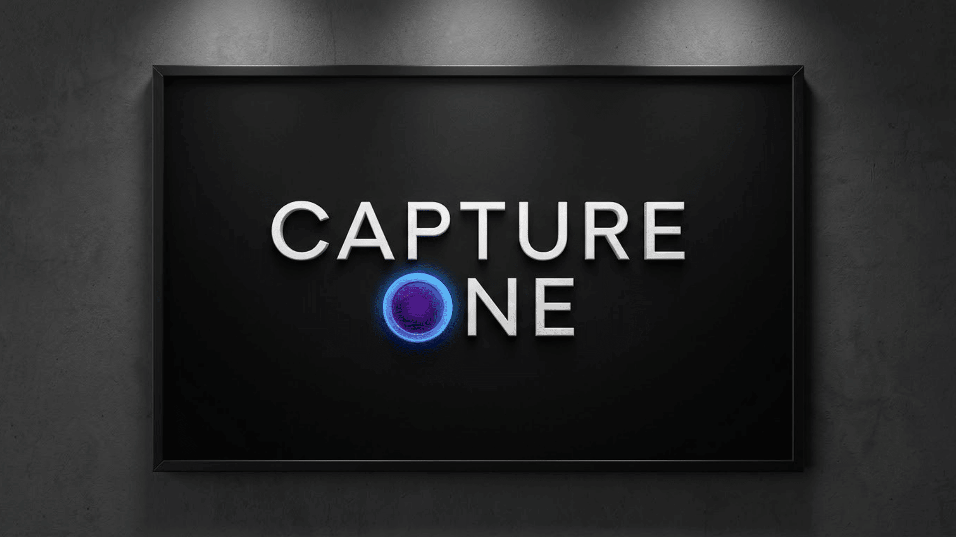 Capture One logo displayed in white text on a dark framed background.