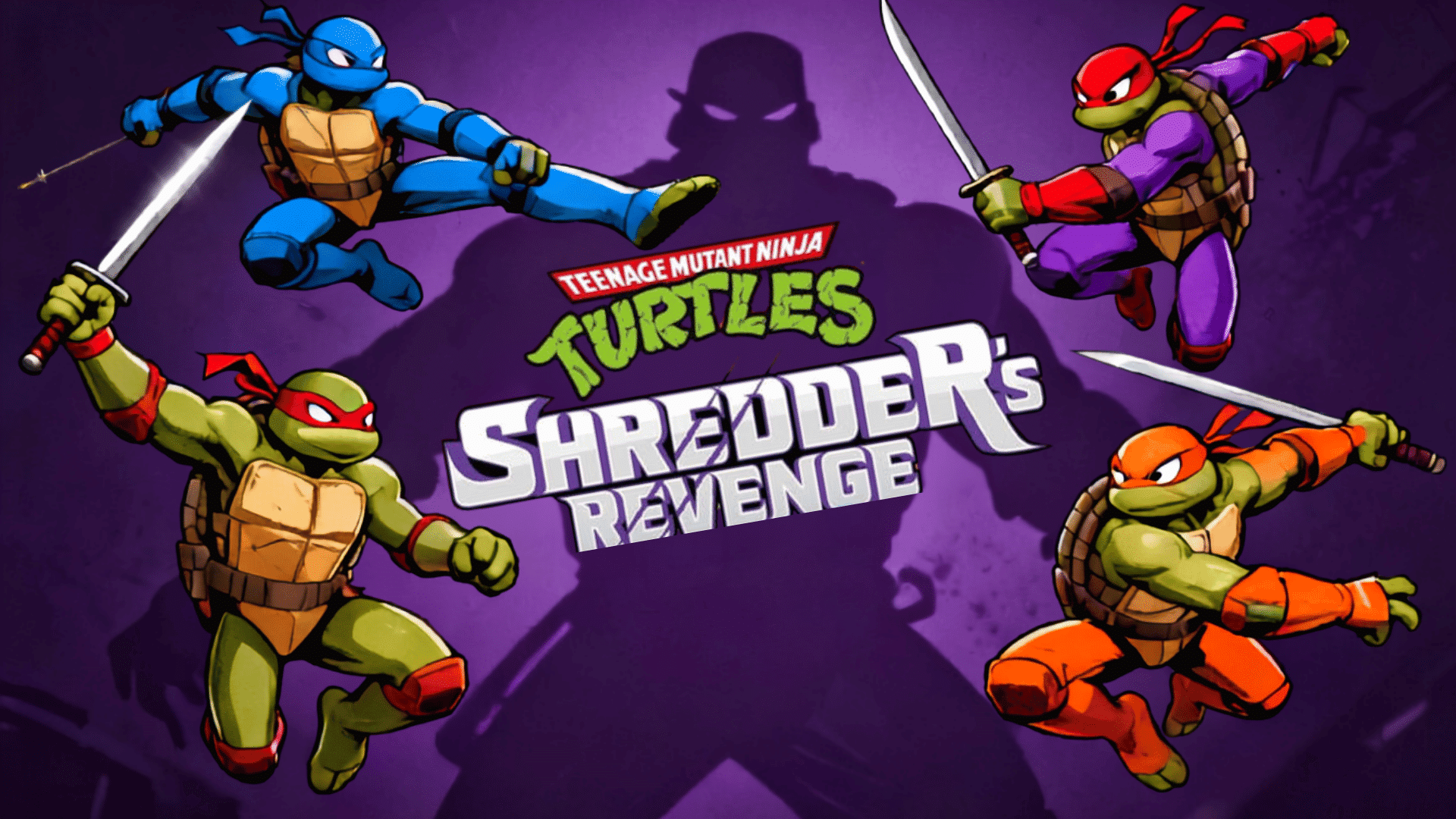 Teenage Mutant Ninja Turtles Shredder's Revenge game artwork featuring four turtles and the logo in the center.