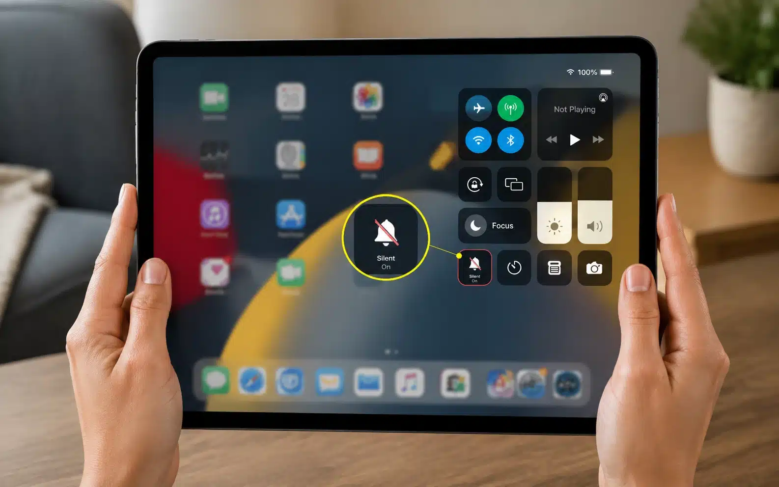 How to turn off ringer on ipad control center showing silent mode option for muting calls and alerts