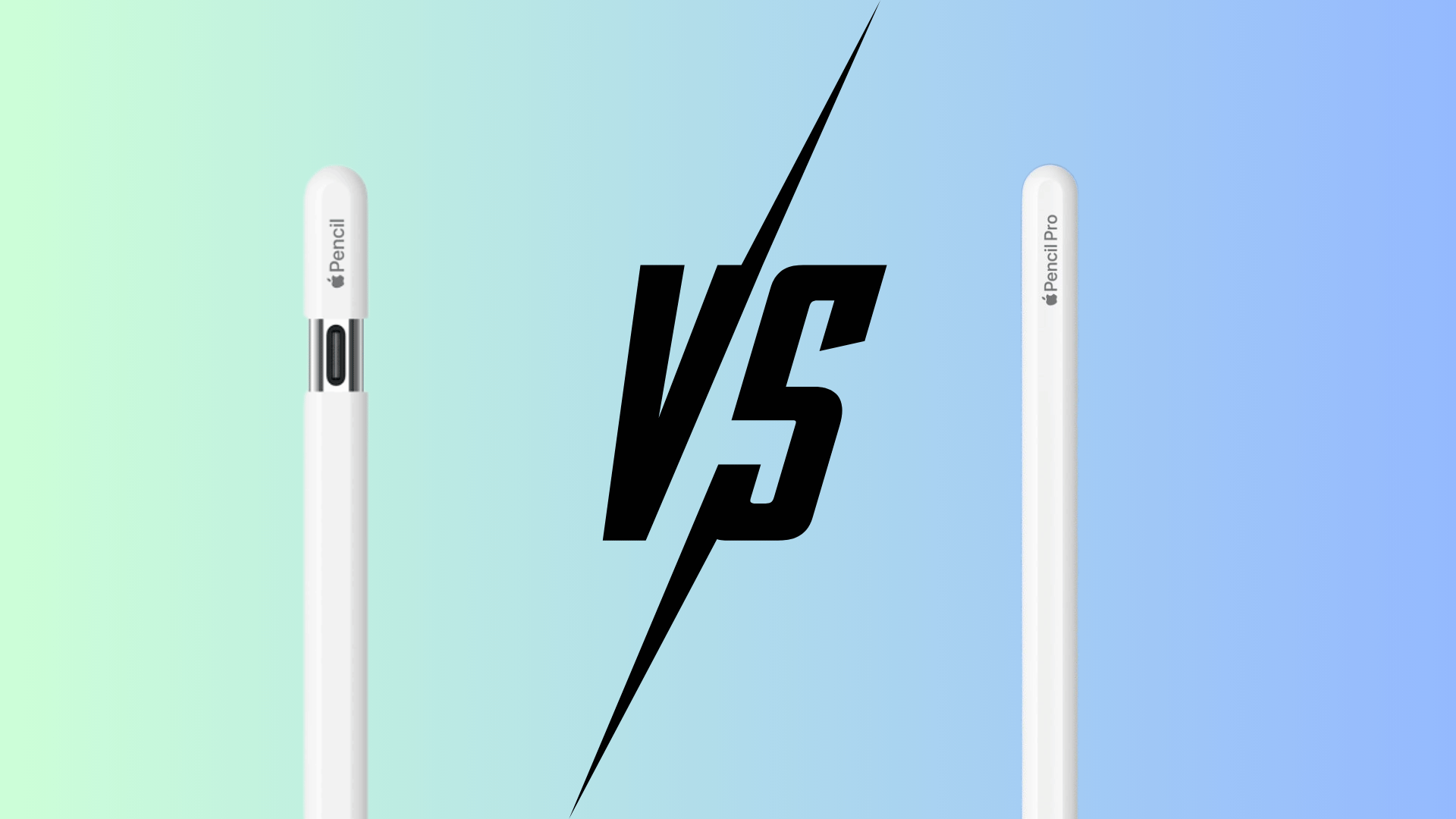 Apple Pencil USB-C and Apple Pencil Pro comparison graphic showing both stylus designs side by side.